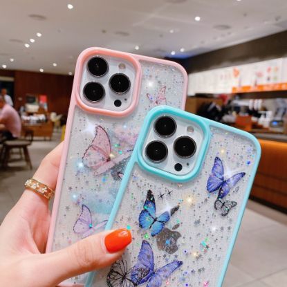 Picture of Iphone 13 14 Butterfly Star Epoxy Glitter Shockproof Girls Phone Case Shinny and Bling Rhinestone Diamond Phone Cover